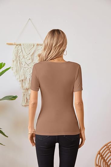 🔥Women’s Ribbed Crewneck Fitted Top – Slim Fit Short & Long Sleeve Basic