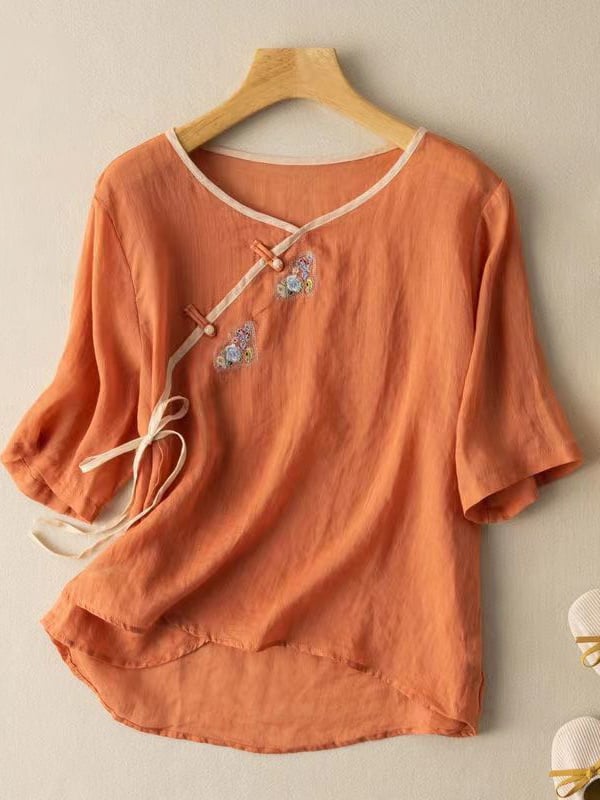 Women Embroidered Cotton Linen Tops- Fast Shipping