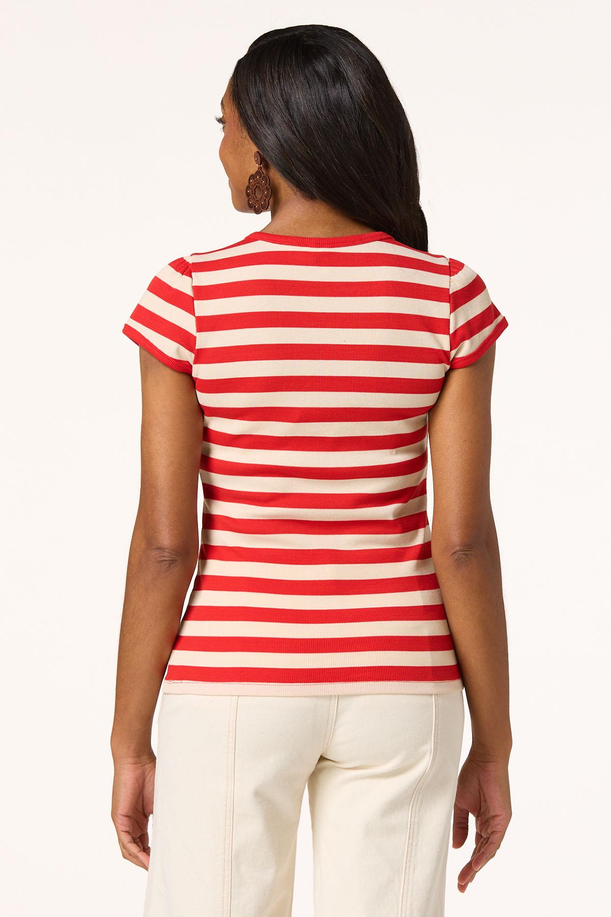 Red White Striped Crew Top
