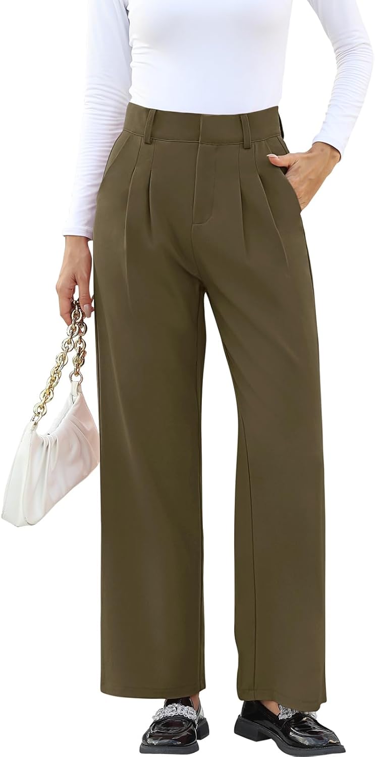 High-Waisted Work Pants for Women – Business Casual Office Trousers with Pockets