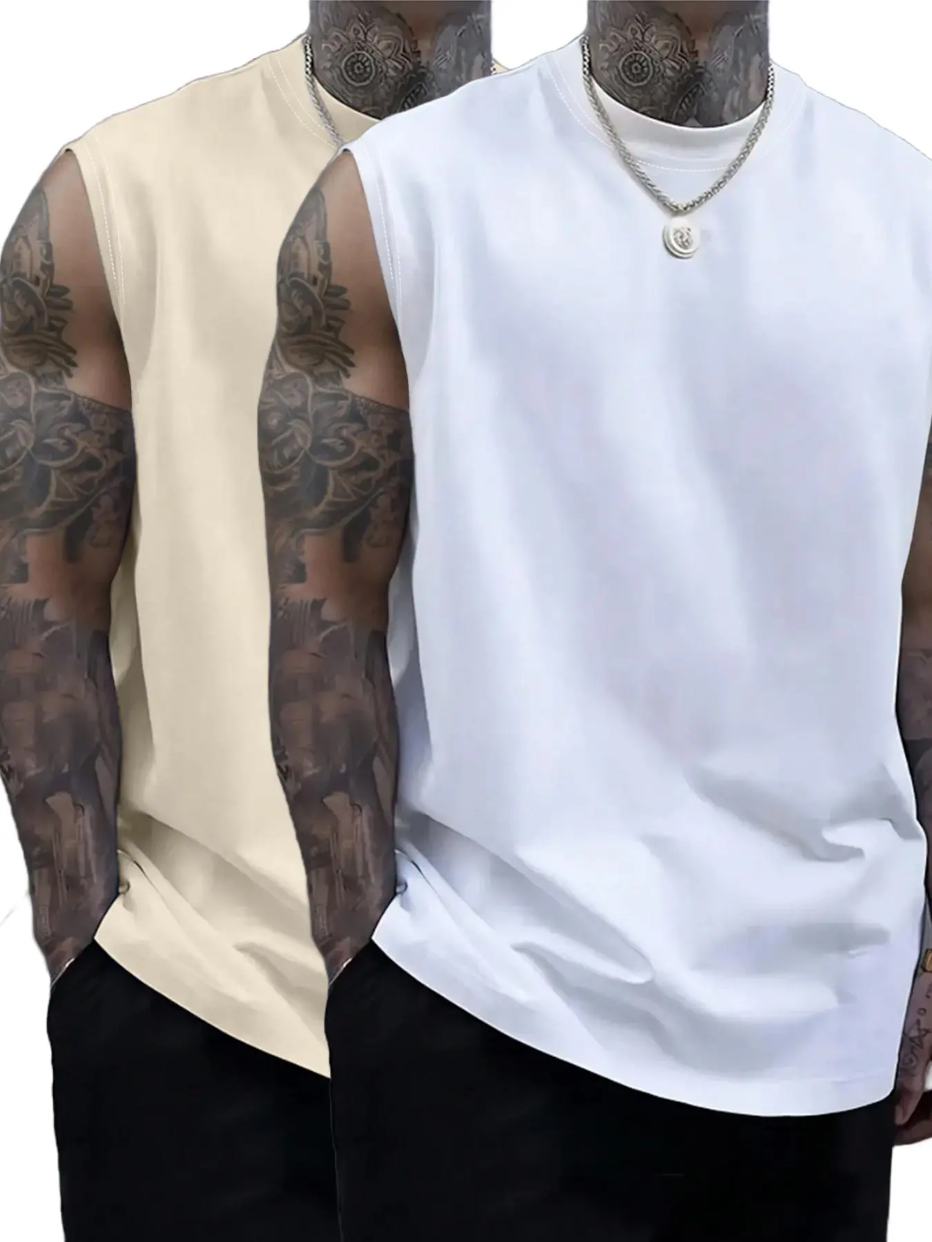 Men's Solid Color Round Neck Tank Top, Loose Casual Comfy Classic Crew Neck Sleeveless Top for Summer, Men's Clothes for Daily Wear, Casual Loose Fit