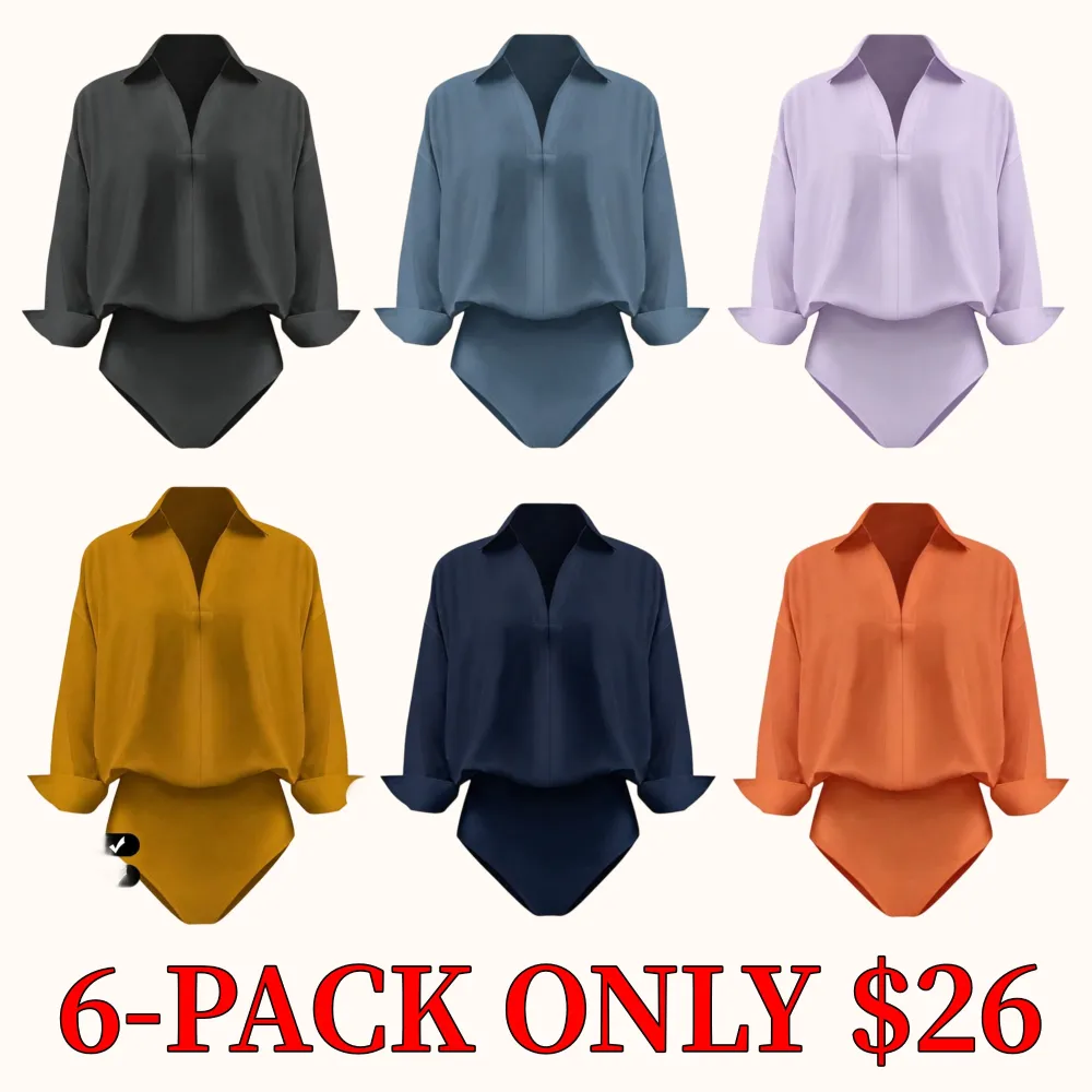 Women's casual loose-fitting V-neck long-sleeved shirt jumpsuit, made from elegant woven fabric