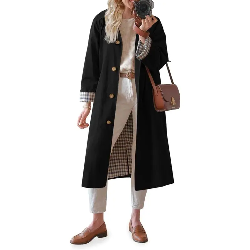 Womens Long Trench Coat Single Breasted Windproof Overcoat