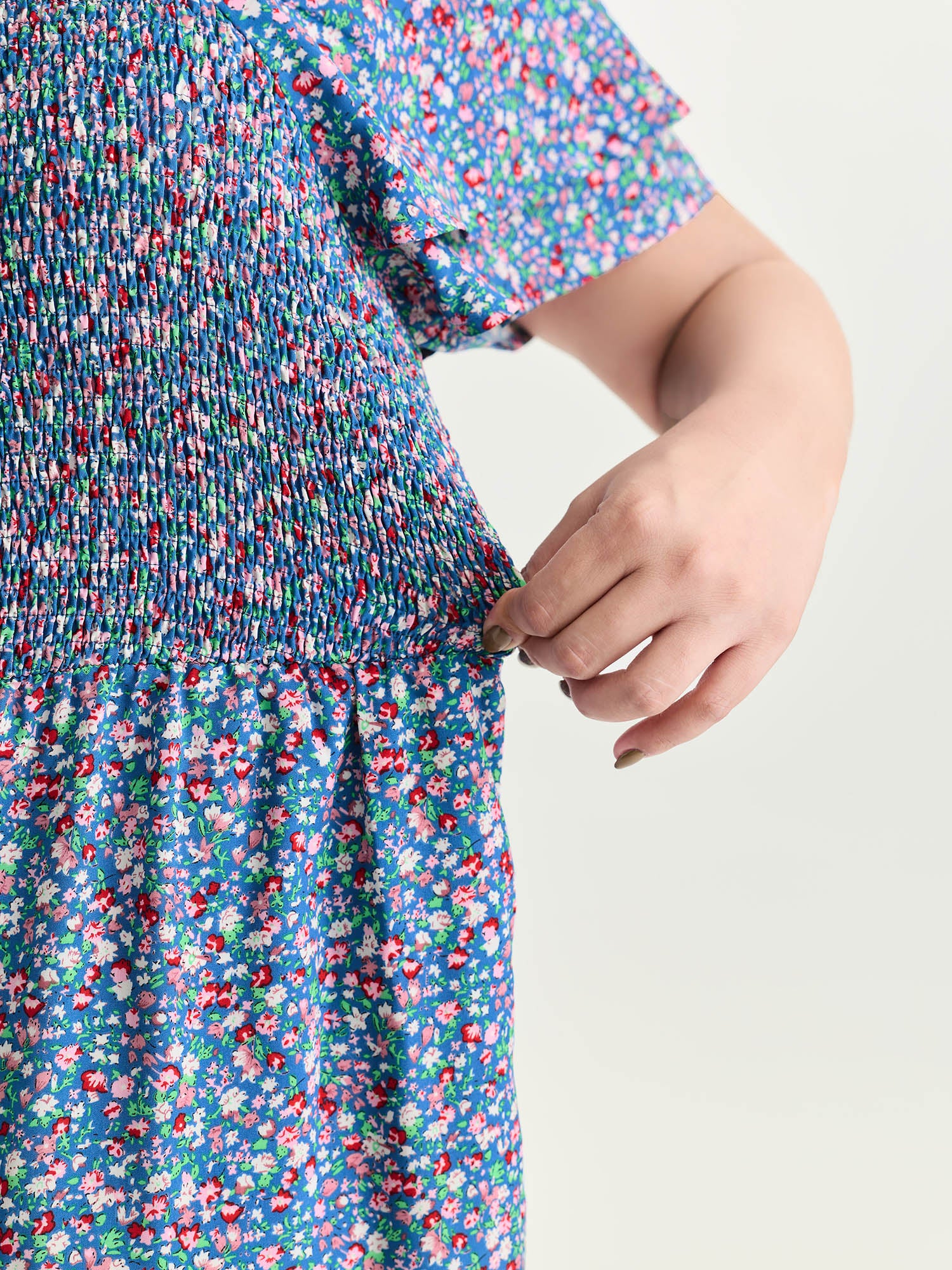 Micro Floral Print Shirred Jumpsuit