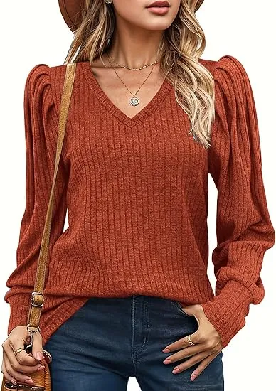 Women's Knit Shirt Soft Puff Long Sleeve