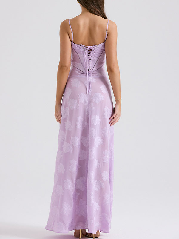 Flower Printed Sleeveless Spaghetti Neck Vacation Maxi Dresses