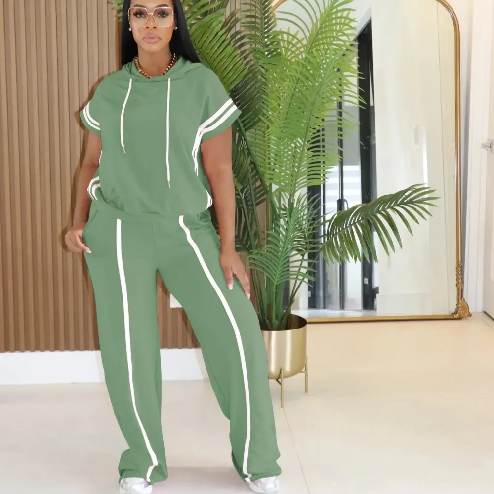 Women's Spring Summer Hooded Top & Lounge Pants Set 531GSM Oversized Loungewear