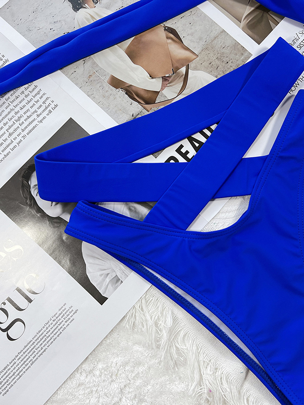 5 Colors Solid Color Bandage Halterneck Bikini Swimsuit