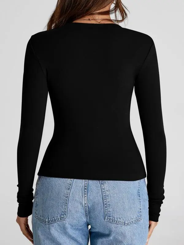 Women's Casual Long Sleeve Crew Neck Top - Slim Fit Basic Going-Out Blouse for Summer & Fall