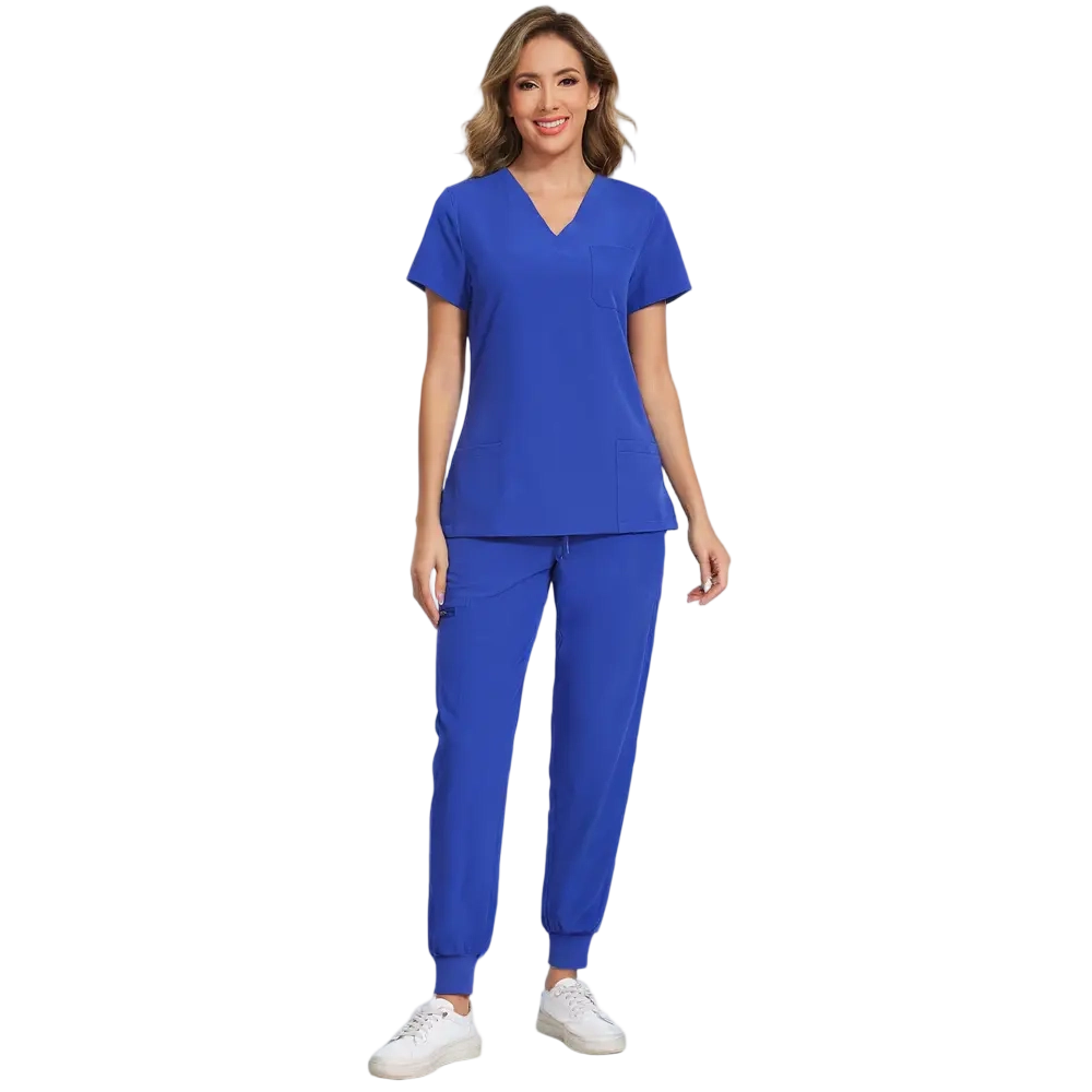 Women Stretch V-Neck Scrub Top & Jogger Pant Set   with 8 Pockets