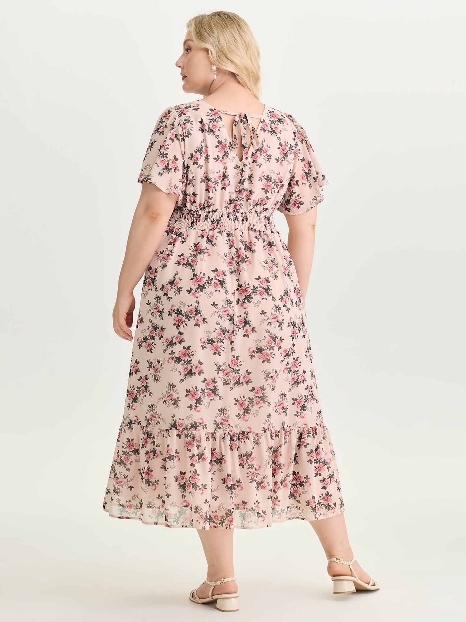 Floral Print Shirred Waist Maxi Dress