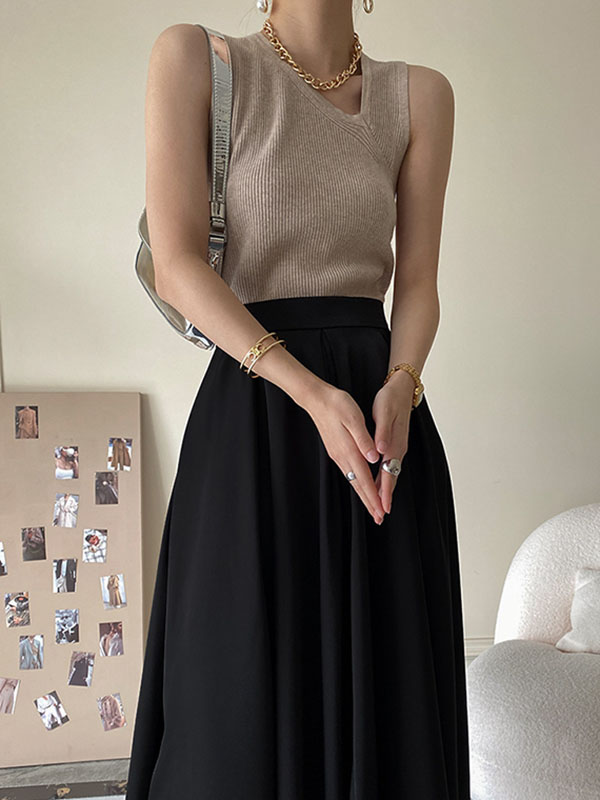 Asymmetric Solid Color Sleeveless V-Neck Vest Top
