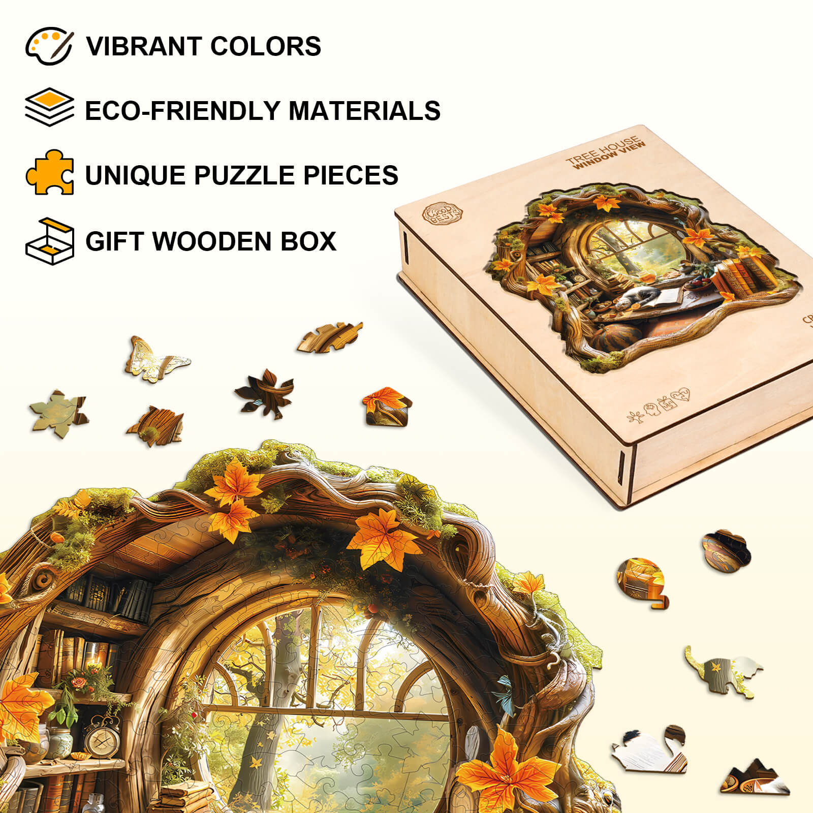 Tree house window view Wooden Jigsaw Puzzle