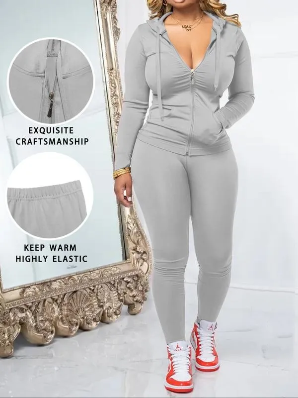 Women's Fall Zipper Hoodie and Skinny Pants Set