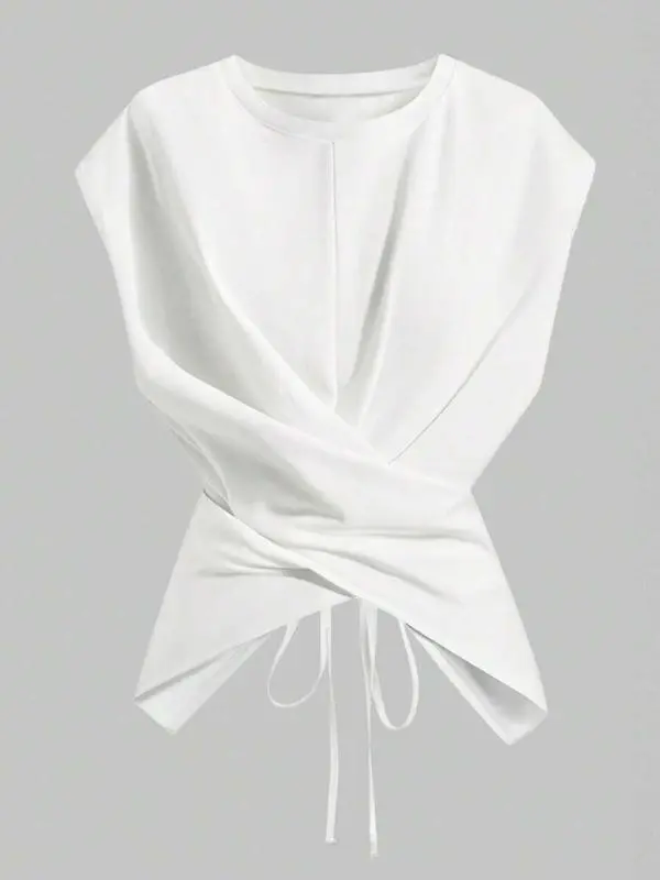 Women's Knitted Round Neck Drop Shoulder Sleeve T-Shirt