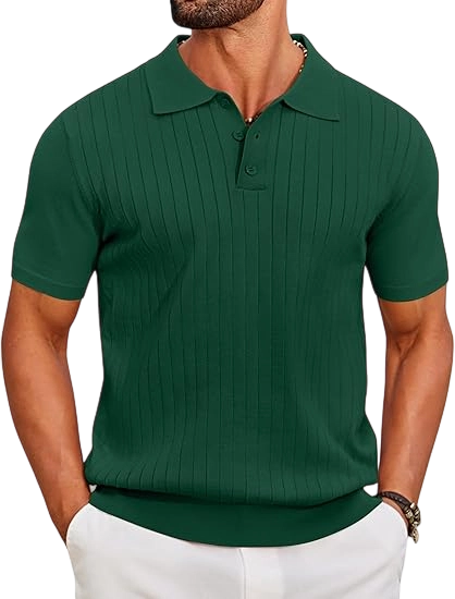 Men's Knit Polo Shirts Short Sleeve Ribbed Knitted Shirt Summer Lightweight Casual Golf Shirts