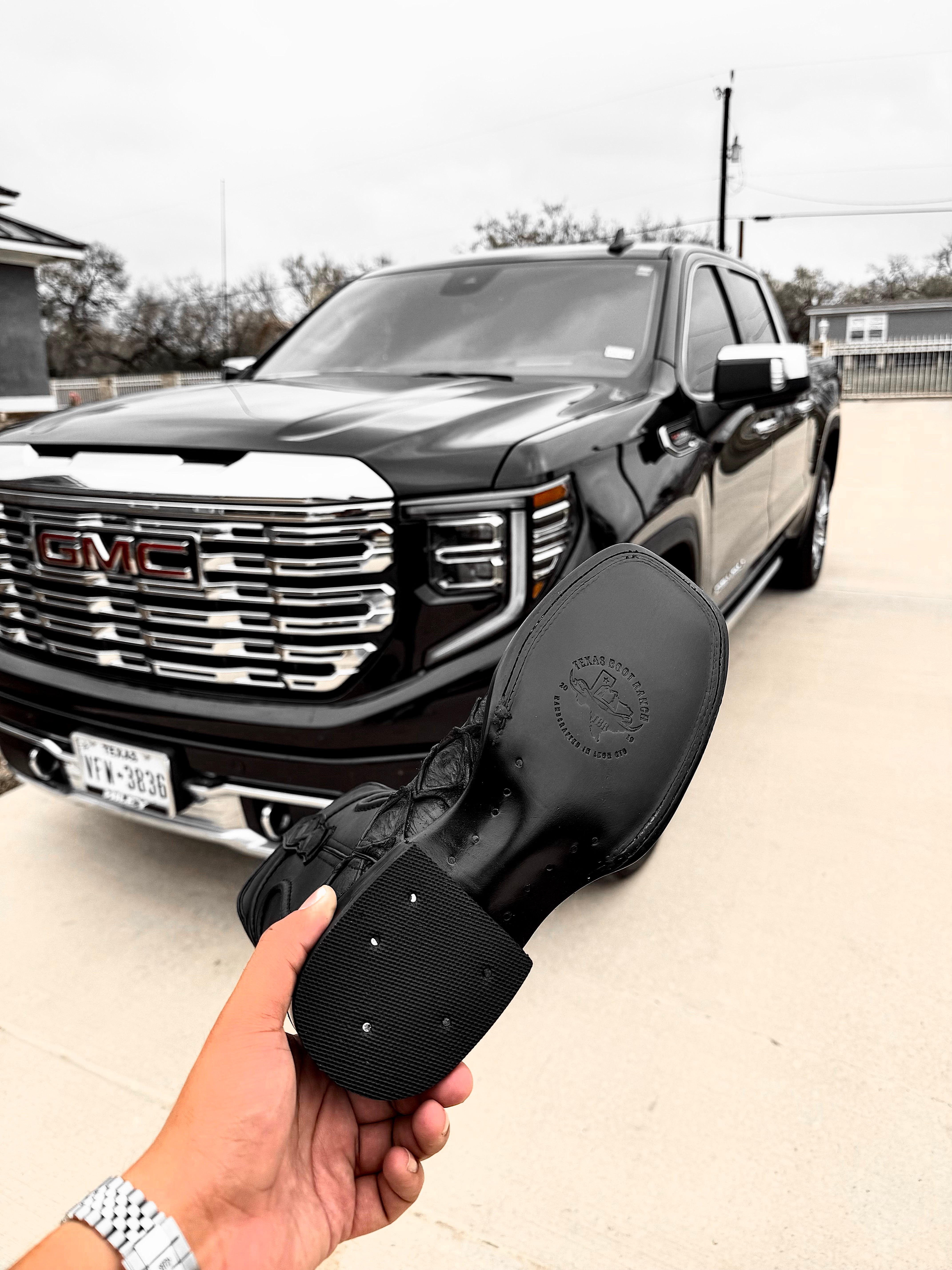 Matte Black Pirarucu Leather Boots - Square Toe