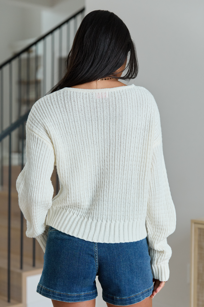 Crystal Ivory Cropped Cable Crewneck Sweater