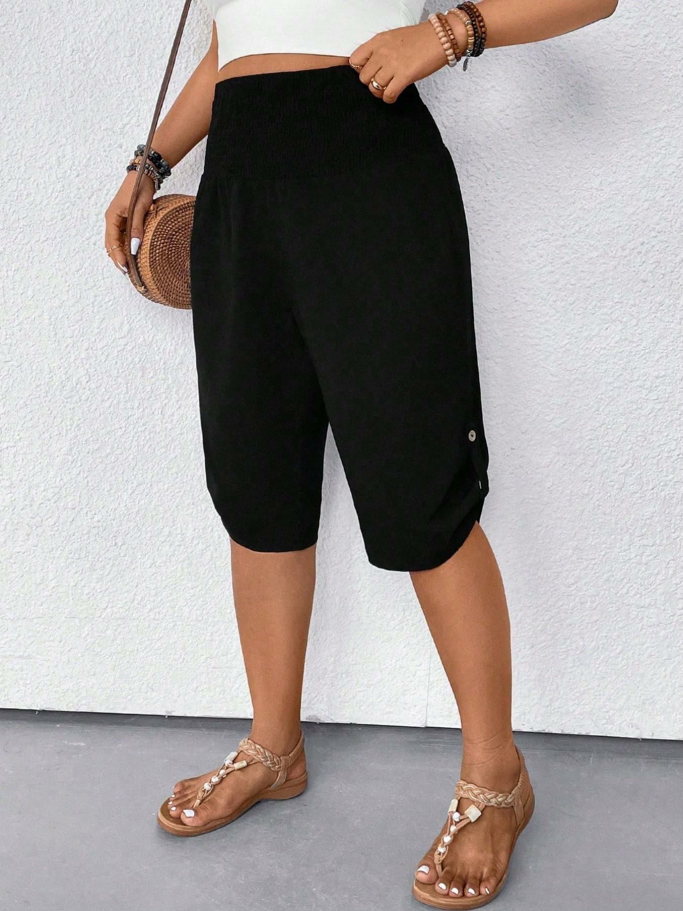 Women's Casual Tummy Control High Waist Fitted Wide Leg Capri Pants