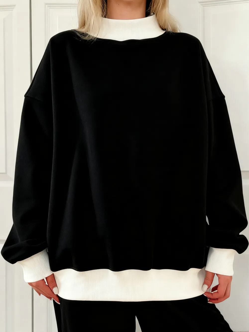 Blue and White Mini Striped Mockneck Sweatshirt