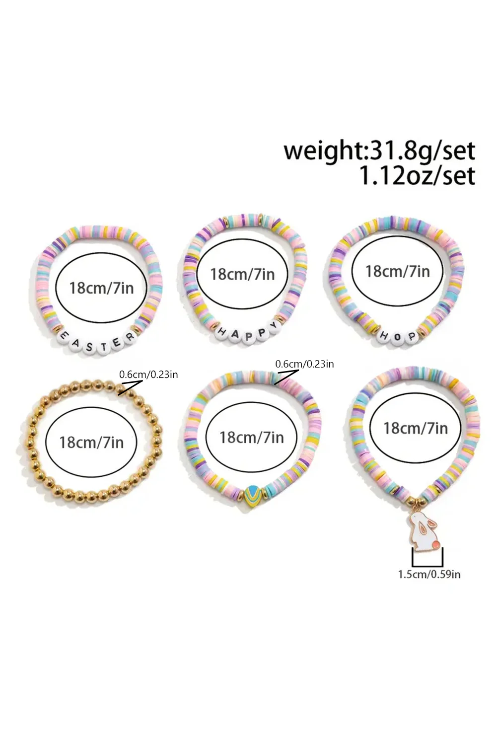 Gold Happy Easter Letter Beaded Elastic Multi Layer Bracelet