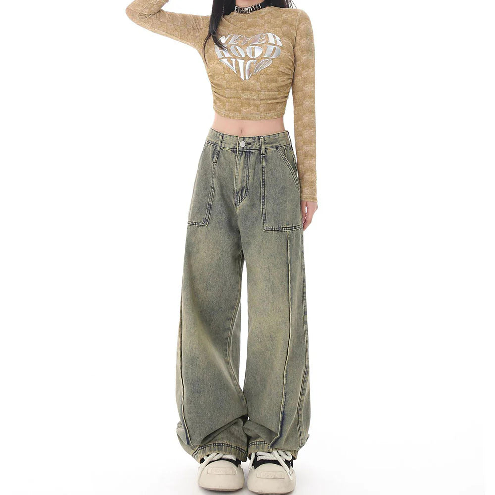 Muted Blue Baggy Wide Leg Jeans