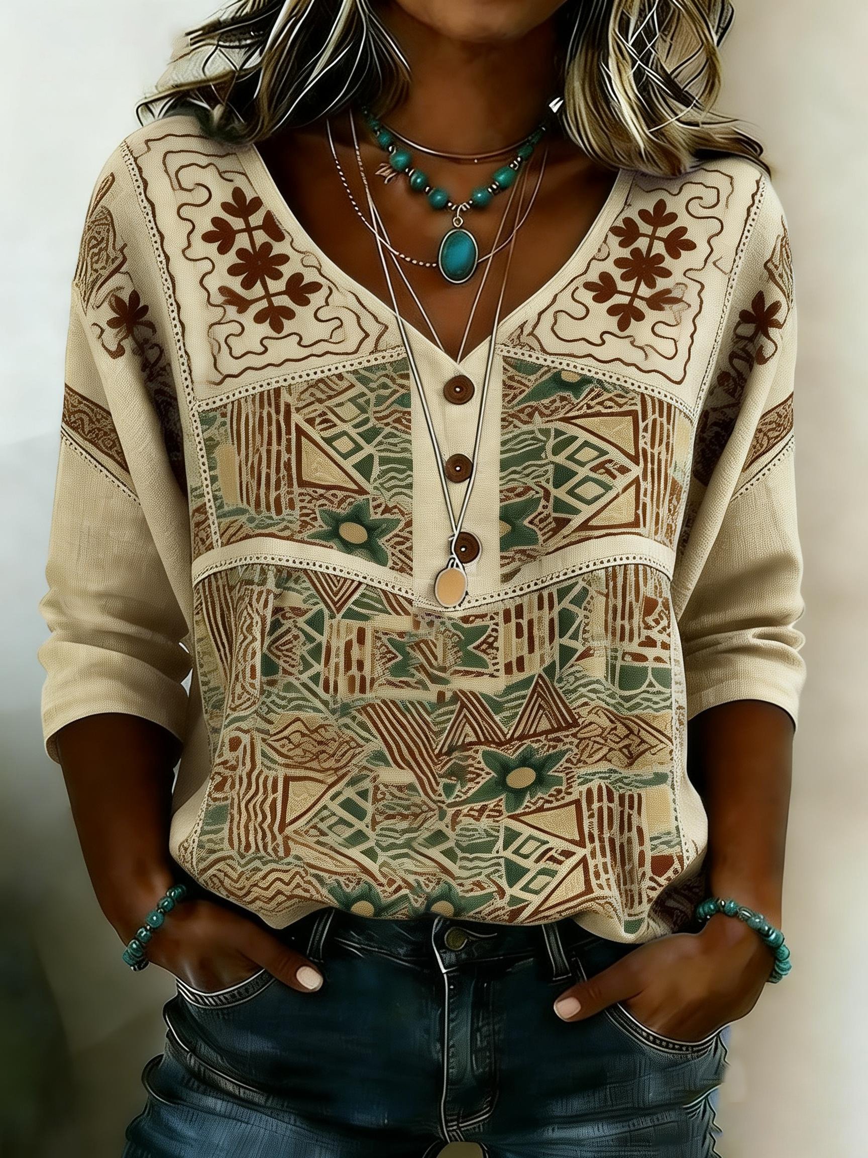 Women's Casual Retro Western Floral Shirt