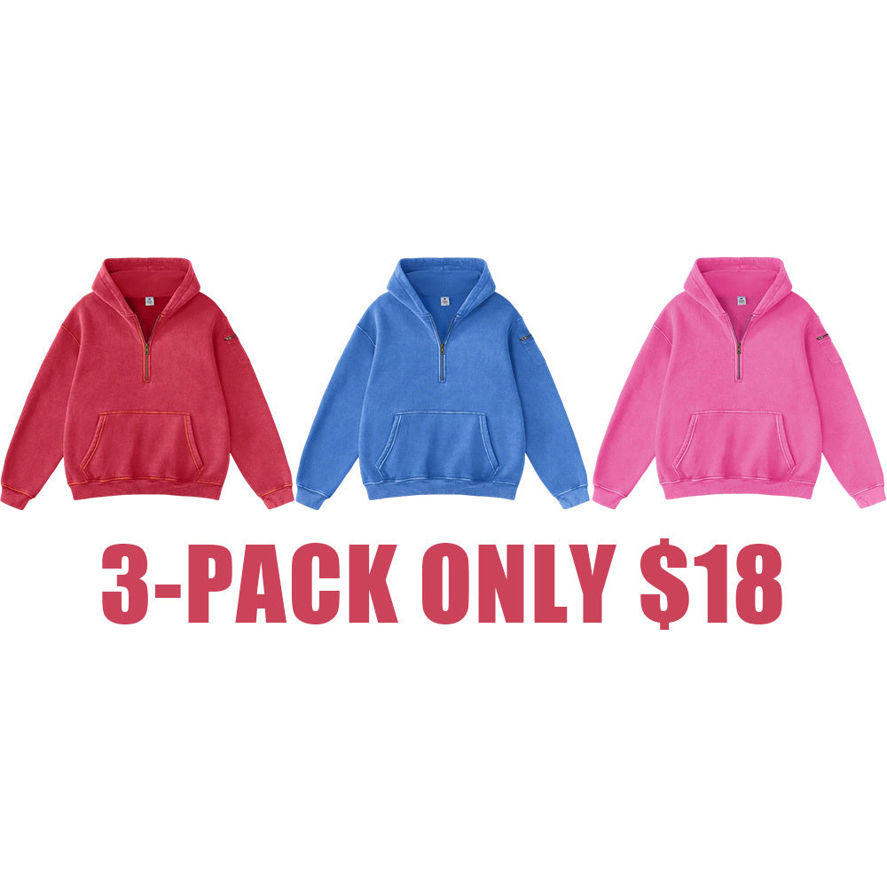 Women's Vintage Acid Washed Oversized Half-Zip Hoodie
