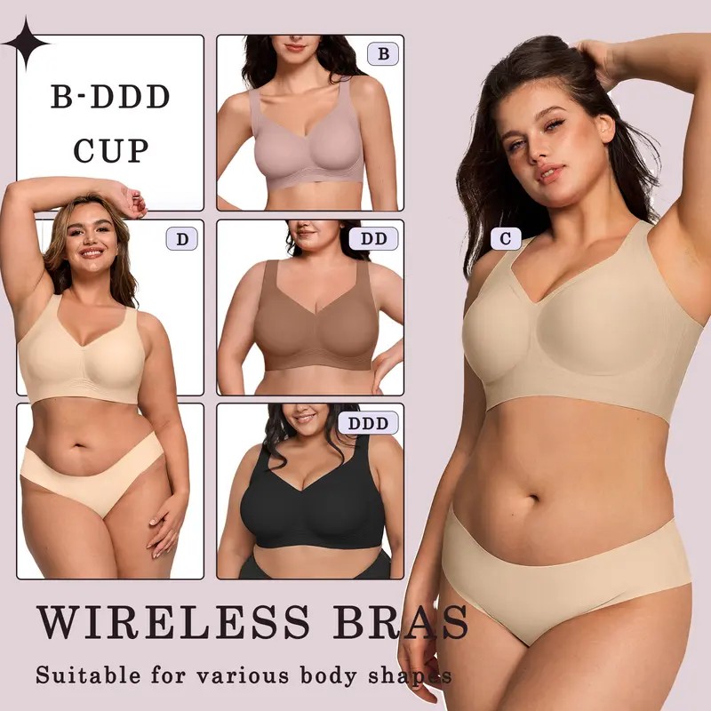 Women Jelly Wireless Womens Comfortable Wireless Bras Push Up Bralettes Seamless Tshirts Bras Deep V Everyday Bras