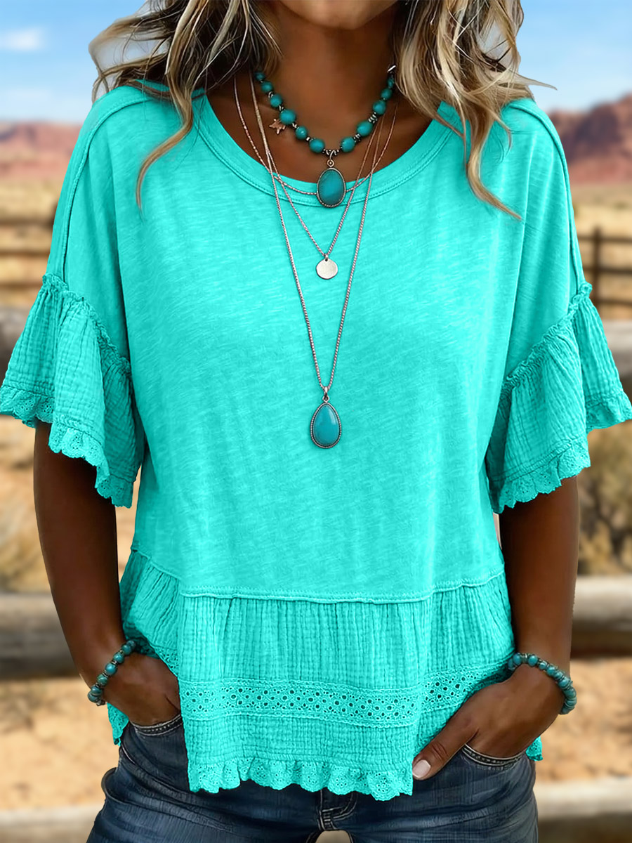 Vintage Art Hollowed Out Lace Patchwork T-Shirt