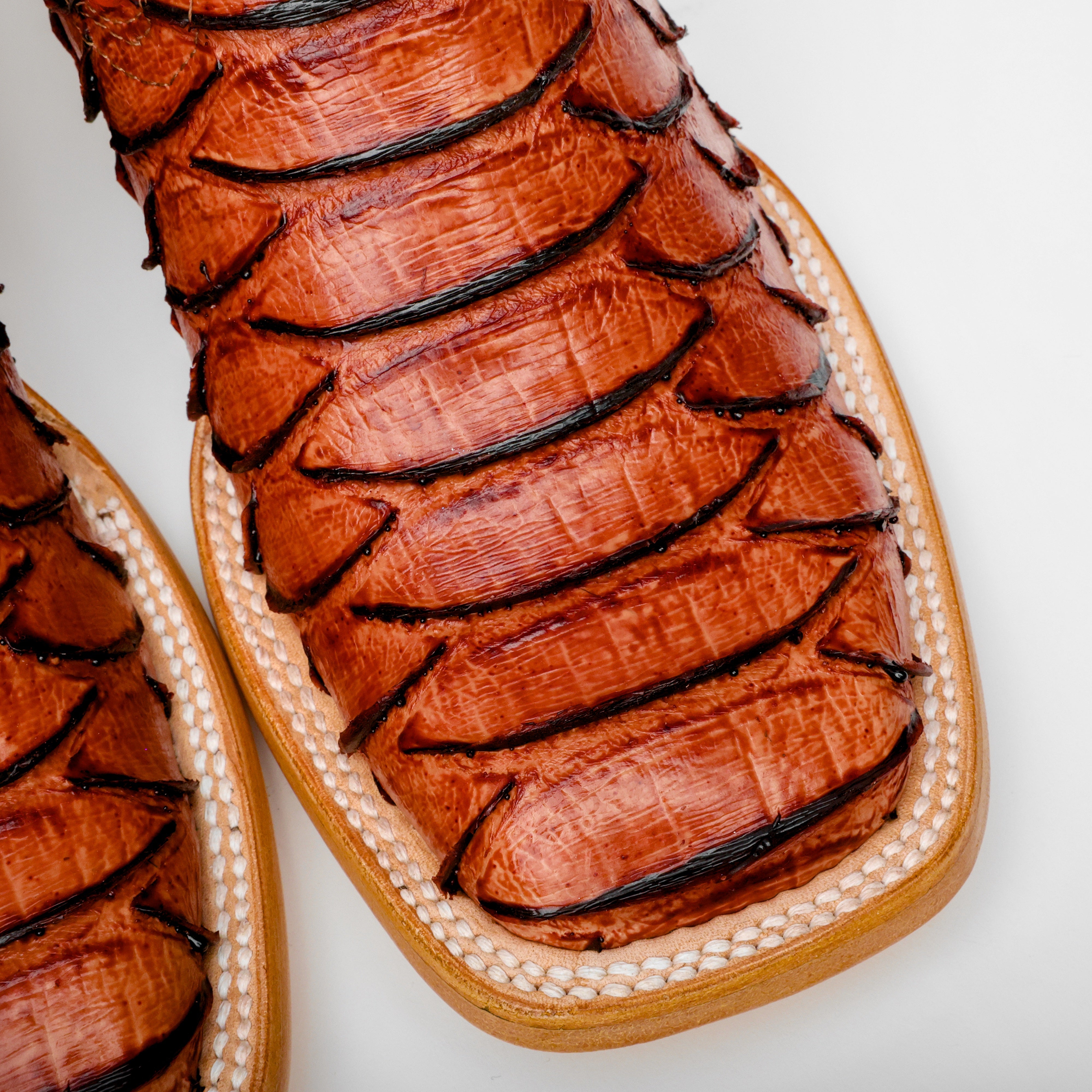 Cognac Jumbo Python Leather Boots - Square Toe