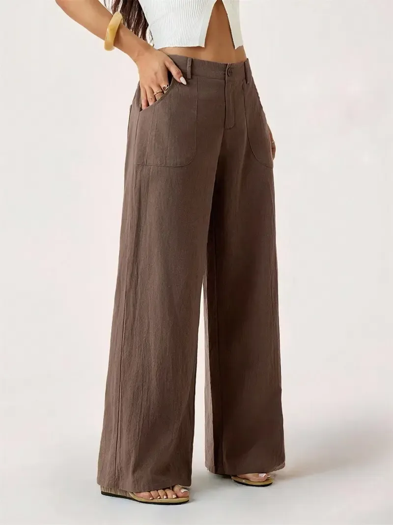 Women's Classic Linen Wide-Leg Pants — Flowy, Wide-Straight Beach Trousers for Summer (With Pockets)