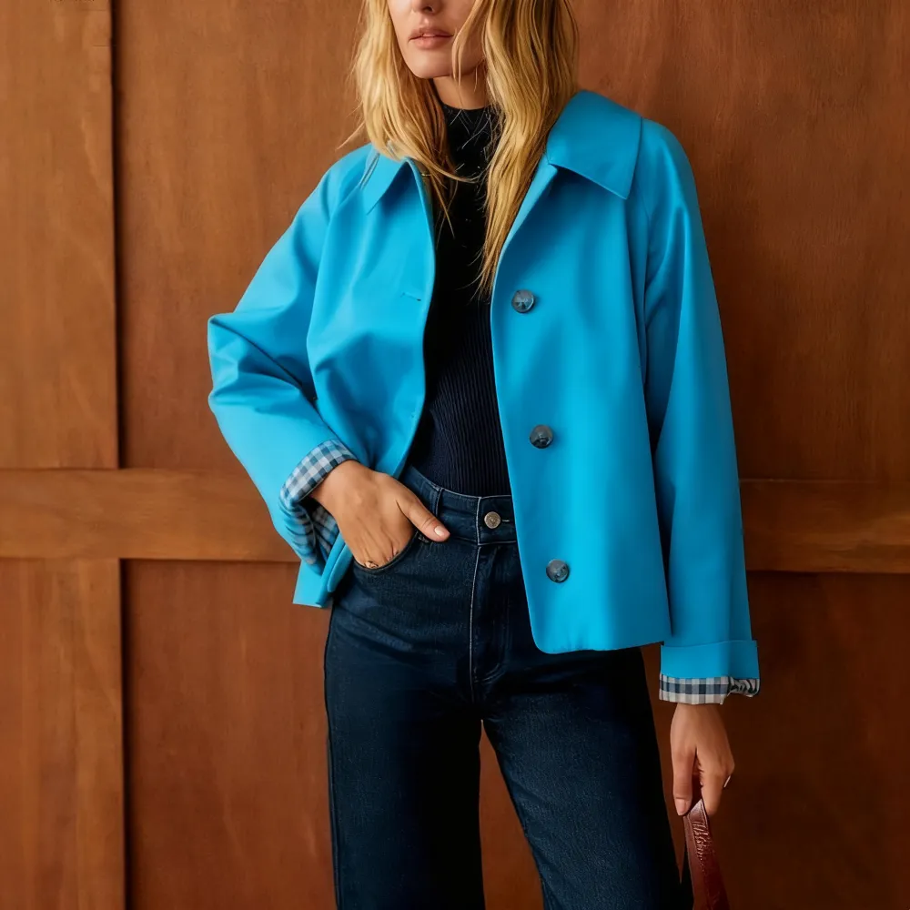 Women Casual Fall Jacket Lapel Neck Button-Down Long Sleeve Coat