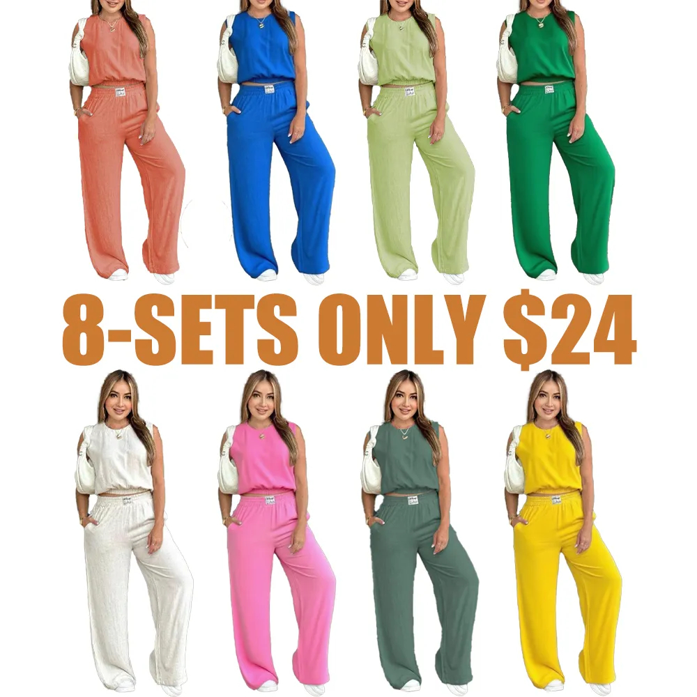Women's Solid Color Tank Top & Wide Leg Pants Set (Just $3 Each!)