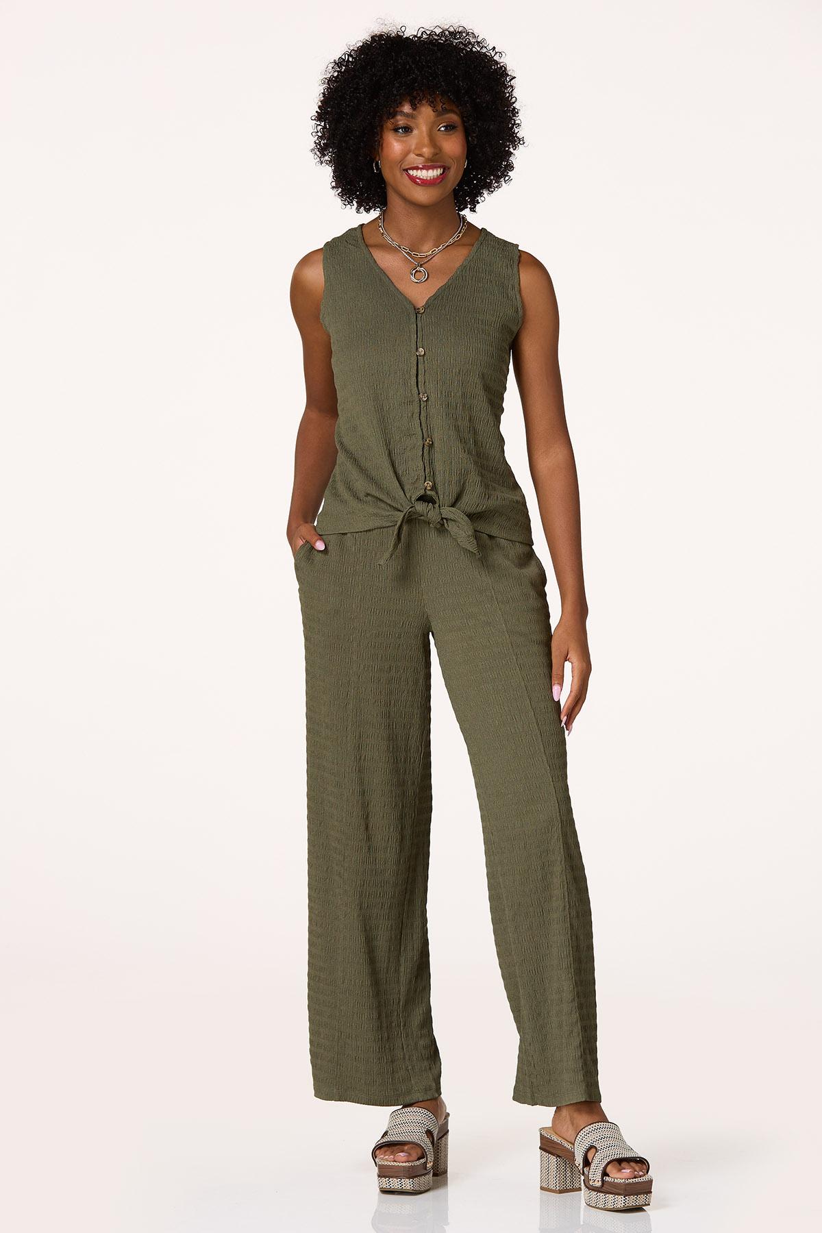 Textured Button Tie Hem Tank