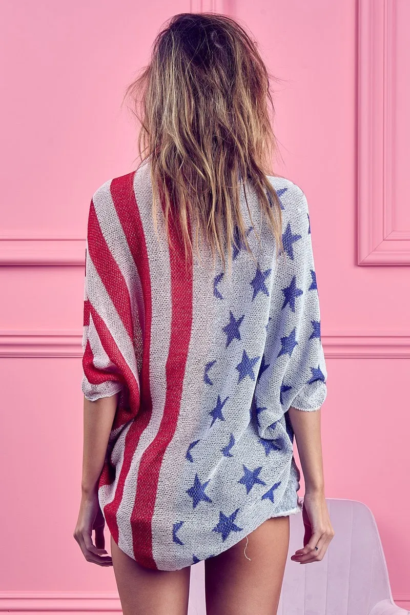 American Flag Theme Cocoon Knit Cardigan