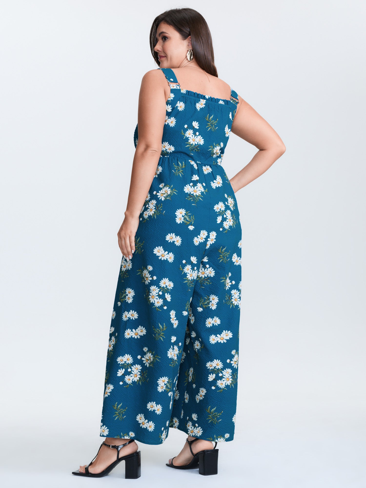 Stretchy Shirred Waist Floral Jumpsuit