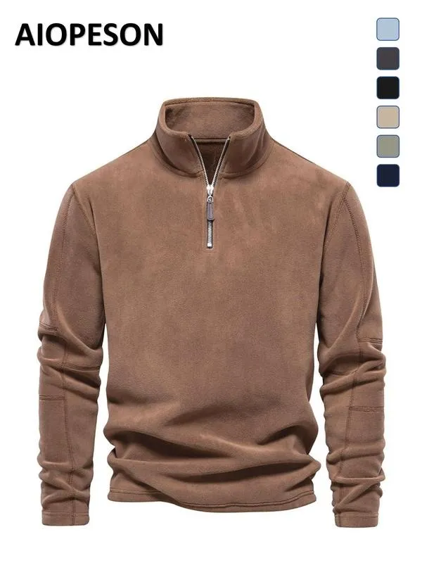 Men's Solid Half Zip Funnel Neck Polar Fleece Sweatshirt