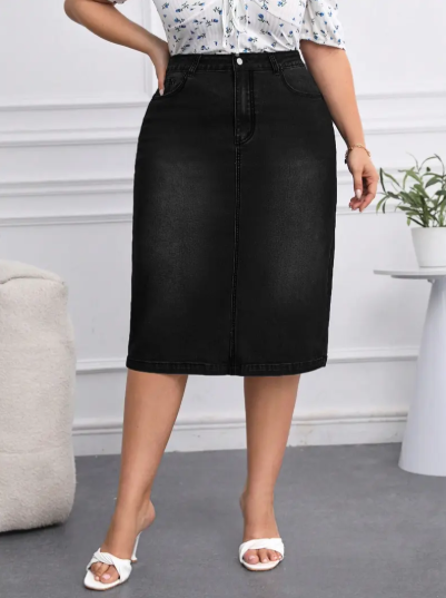 【Plus Size】 Denim Skirt, Casual Comfy Stretchy Jean Skirt for Daily Wear, Women's Bottoms for All Seasons