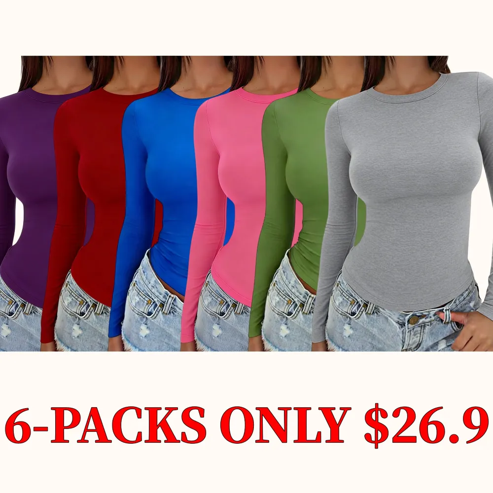 Women's long-sleeved T-shirt, round neck, slim fit