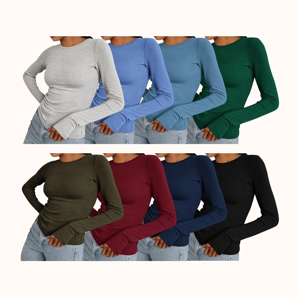 Women's Casual Long Sleeve Crew Neck Top - Slim Fit Basic Going-Out Blouse for Summer & Fall