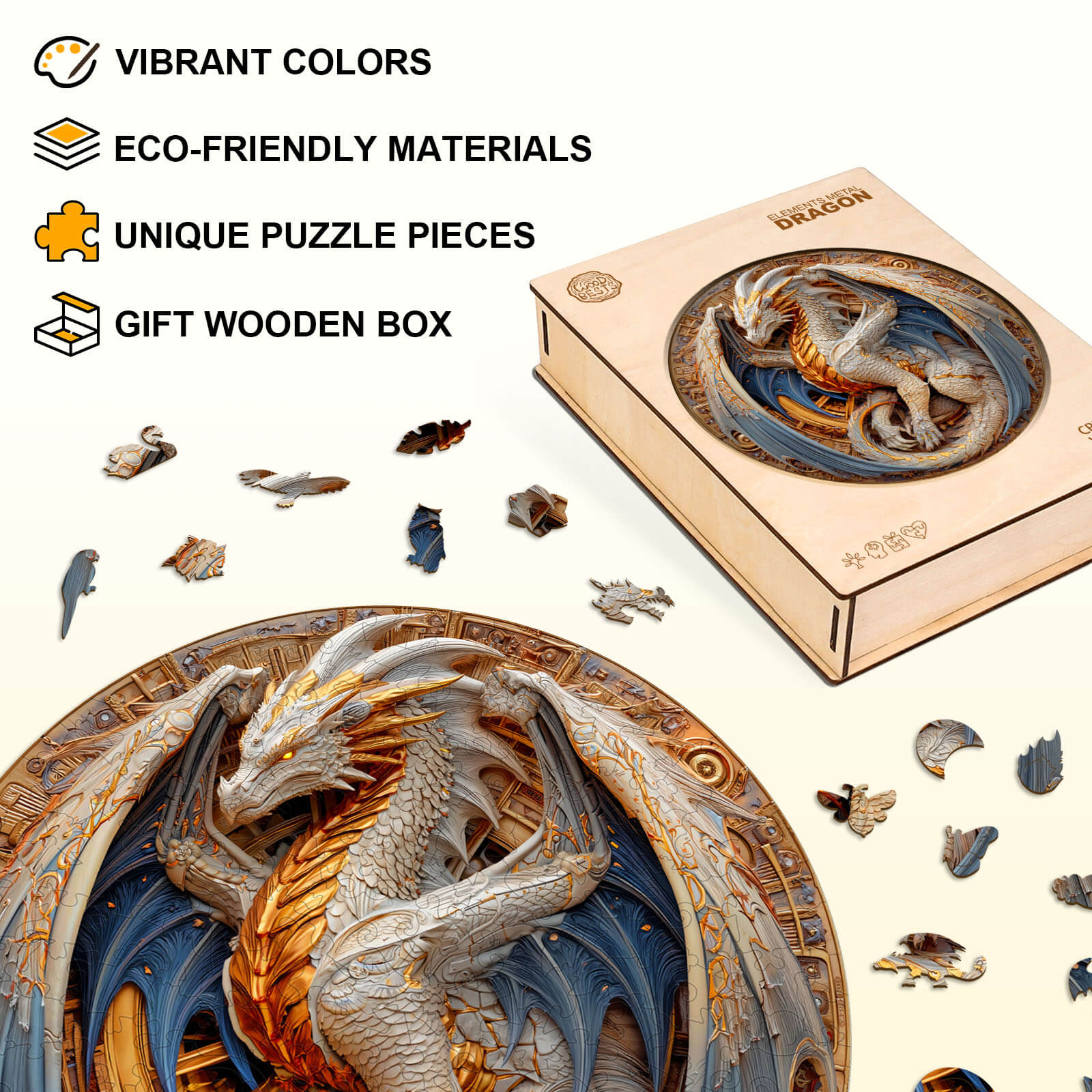 Elements Metal Dragon Wooden Jigsaw Puzzle
