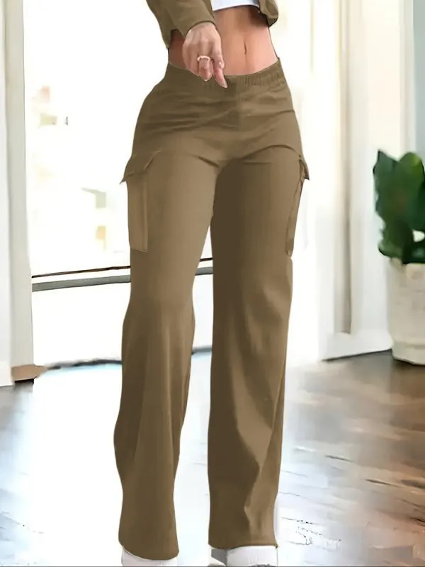 Women's Solid Color Flap Pocket Pants