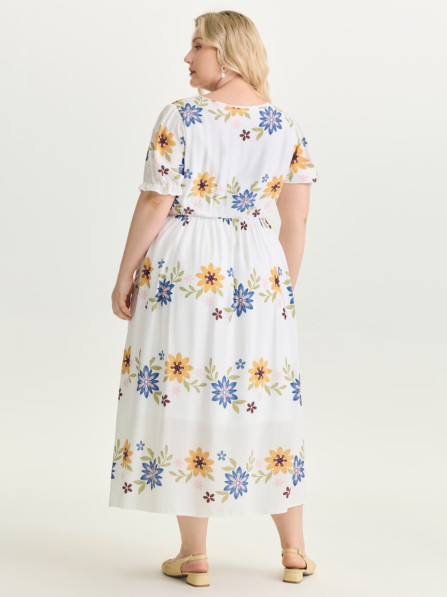 Large Floral Print Fit And Flare Midi Dress