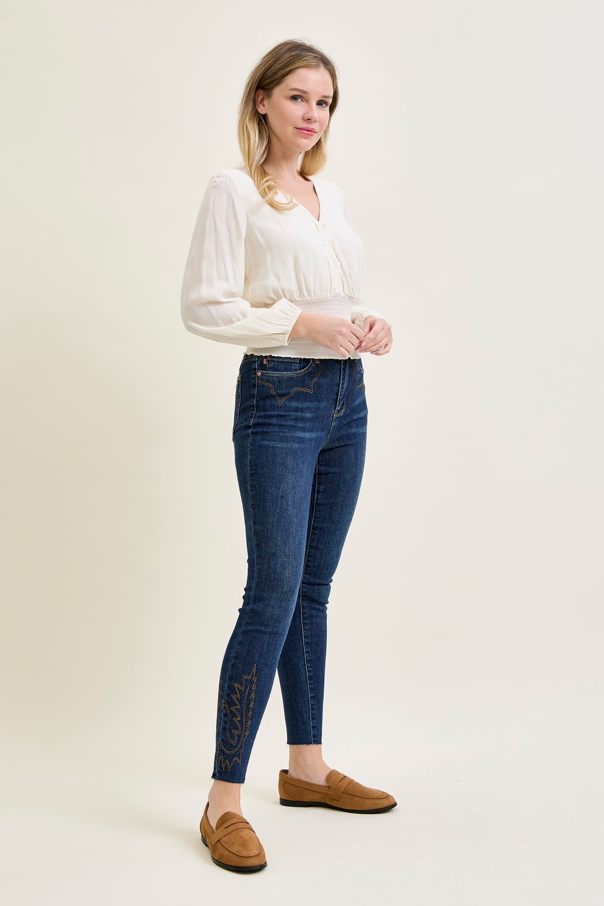 Sarah High Rise Skinny With Western Embroidery Detail