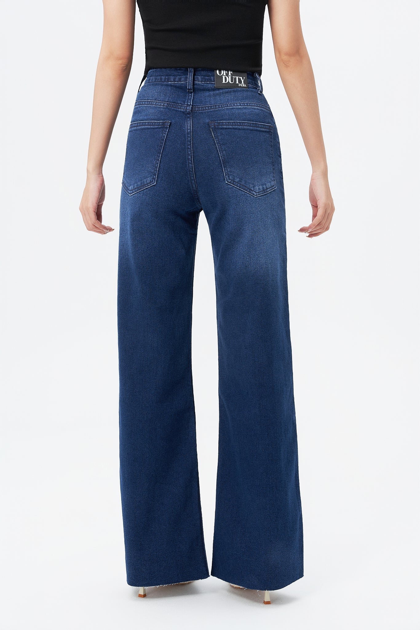 Twilight Blue Raw Hem Wide Leg Jeans