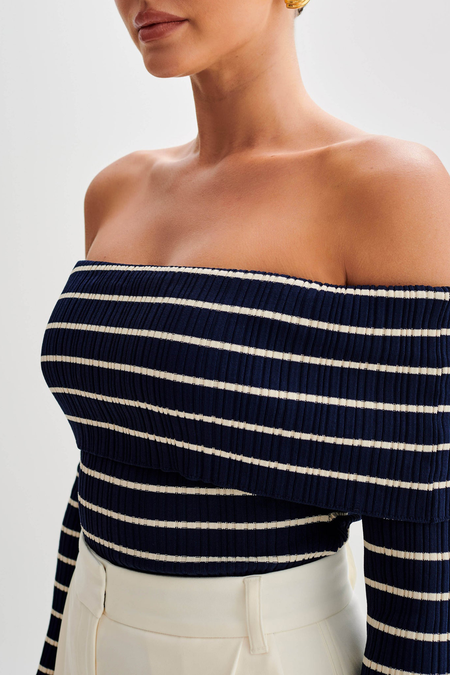 Striped Off Shoulder Knit Top