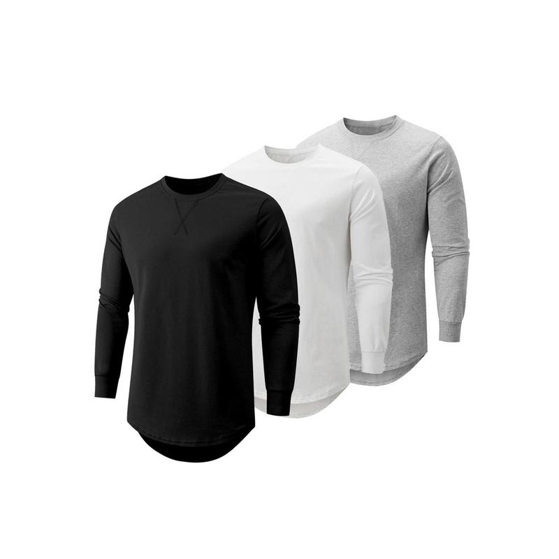 Mens 9 Pack Cotton Hipster Hip Hop Longline Crewneck Sport T-Shirt, Menswear Casual Top for Outdoor Daily Wear