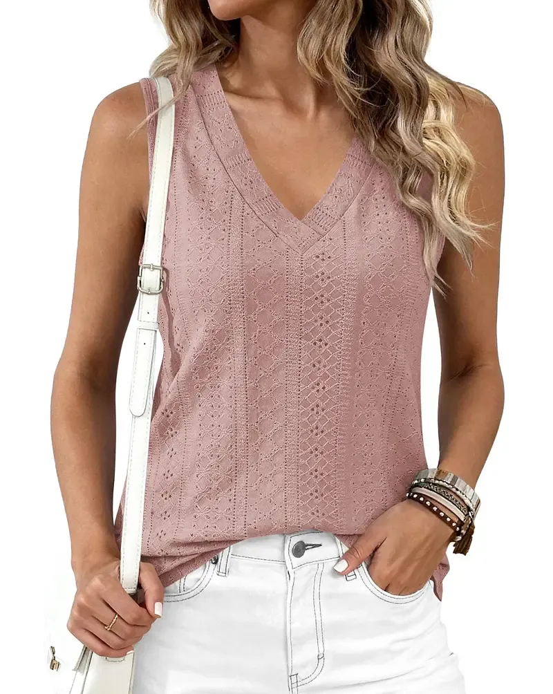 Women's Vest 2026 Summer Hollow-out Crossover V-neck Sleeveless Casual Loose Basic Style