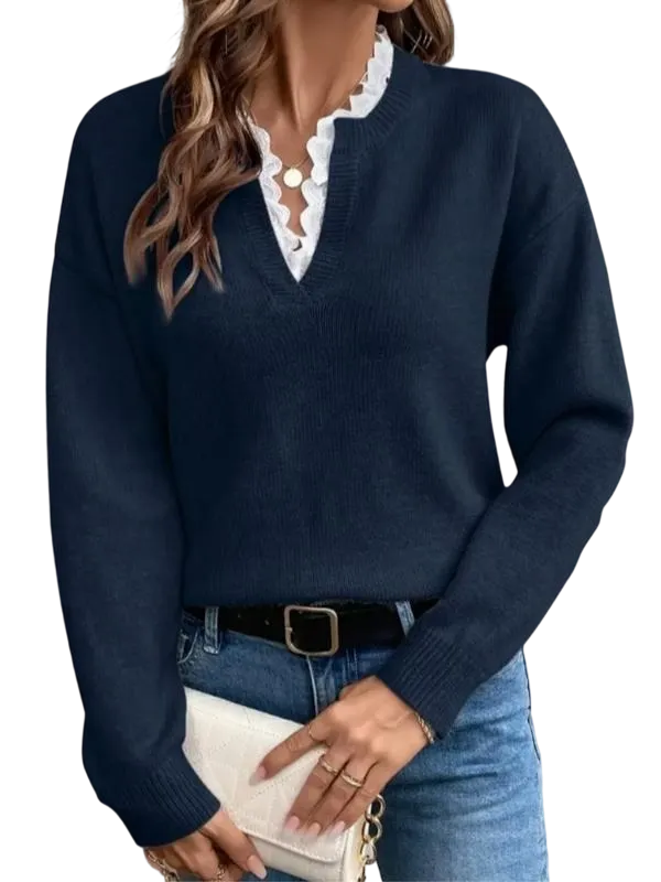 Women's knitted sweater, V-neck pullover